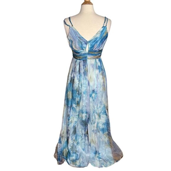 Decode Y2K Mermaid Core Maxi Formal 100% Silk Prom Dress Watercolor Pattern PP7 - Picture 2 of 13